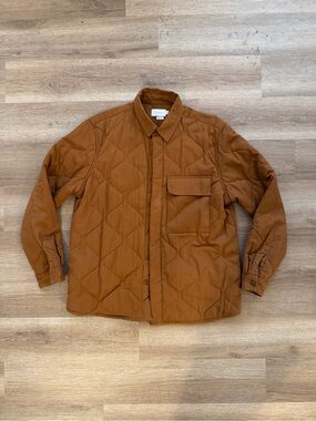 Topman Quilted Shirt Jacket in Rust Brown
